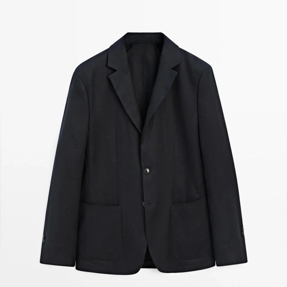 NWT. Massimo Dutti Man Navy Blue Cotton/Linen Blend Blazer/Jacket. Size 44.
